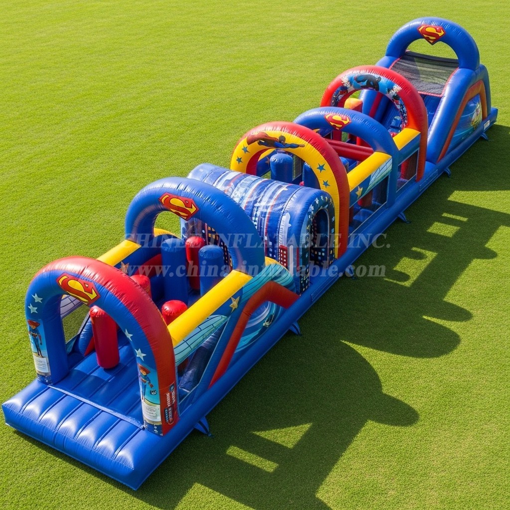 T7-4379 Superman Theme Inflatable Obstacle Course