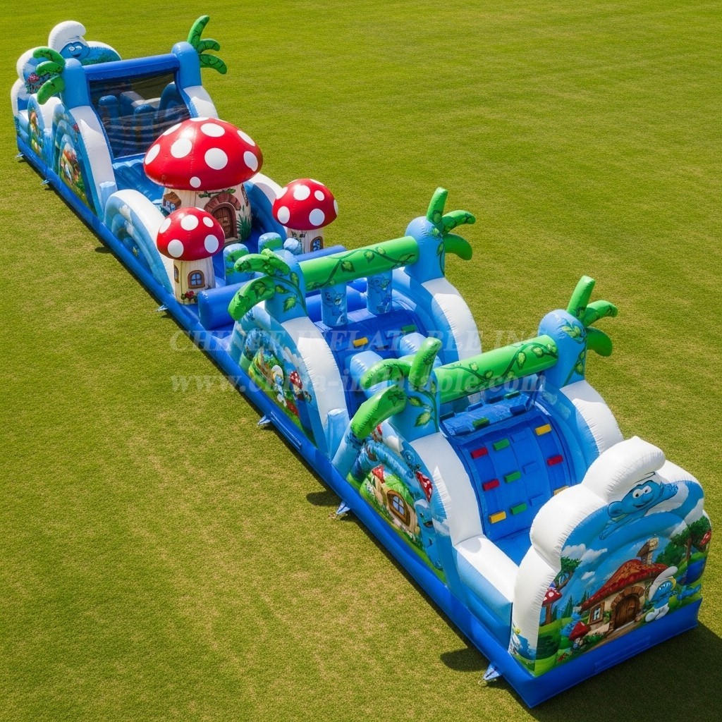 T7-4420 The Smurfs Theme Inflatable Obstacle Course