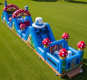 T7-4421 The Smurfs Theme Inflatable Obstacle Course