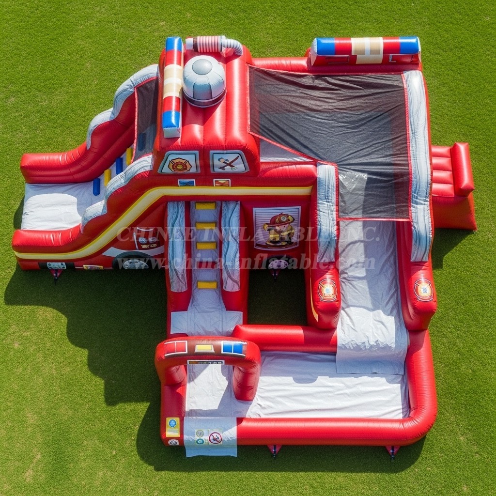 T8-5588 Firetruck Theme Inflatable Water Slide