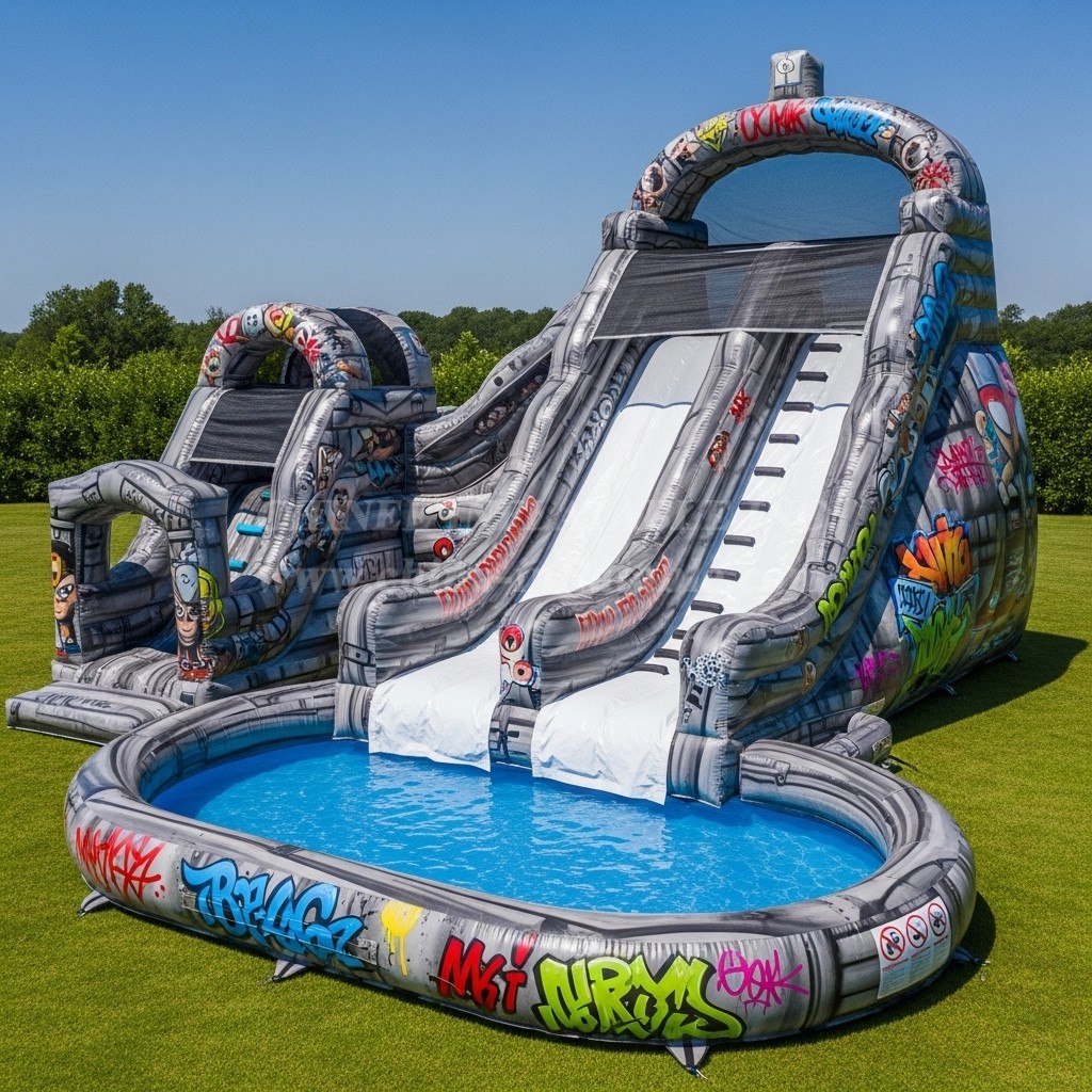 T8-5618 Graffiti Theme Inflatable Water Slide