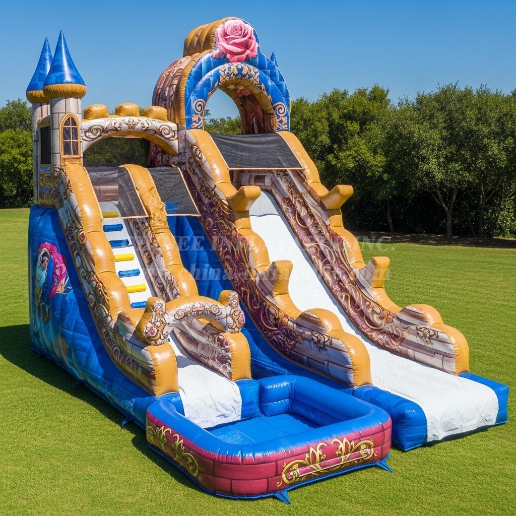 T8-7150 Beauty and the Beast Theme Inflatable Water Slide