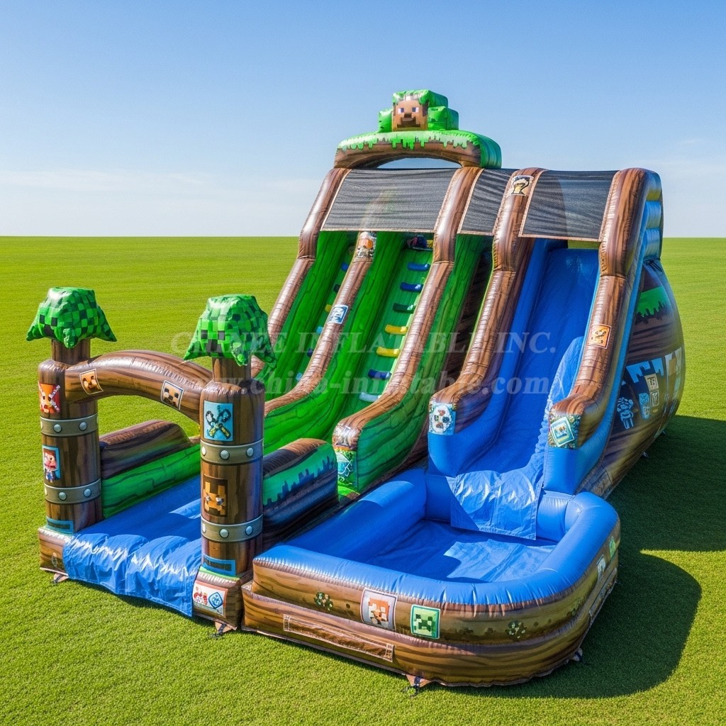 T8-7324 Minecraft Theme Inflatable Water Slide