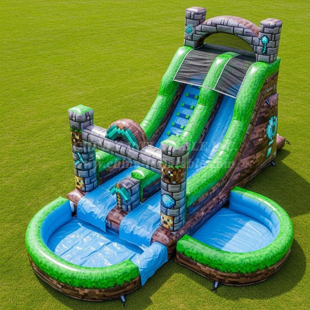 T8-7327 Minecraft Theme Inflatable Water Slide