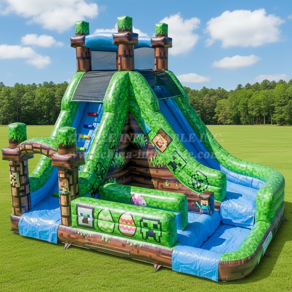 T8-7329 Minecraft Theme Inflatable Water Slide
