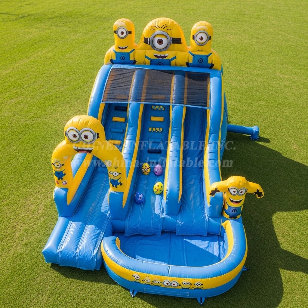 T8-7333 Minions Theme Inflatable Water Slide