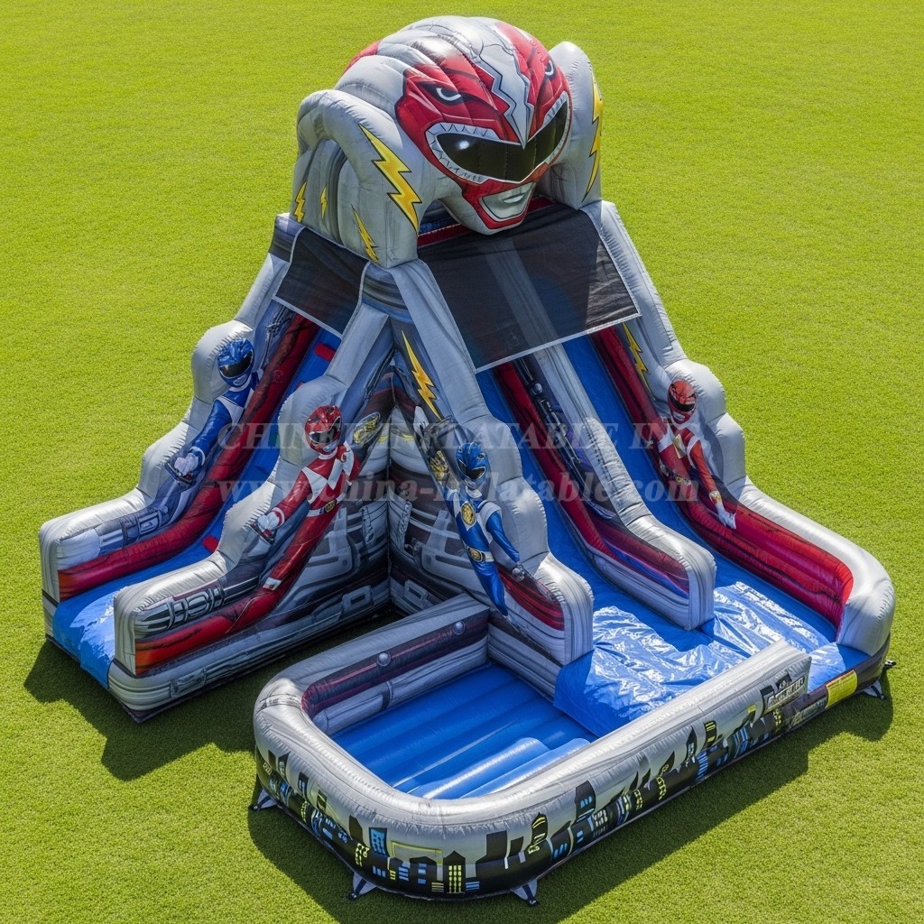 T8-7418 Power Rangers Theme Inflatable Water Slide
