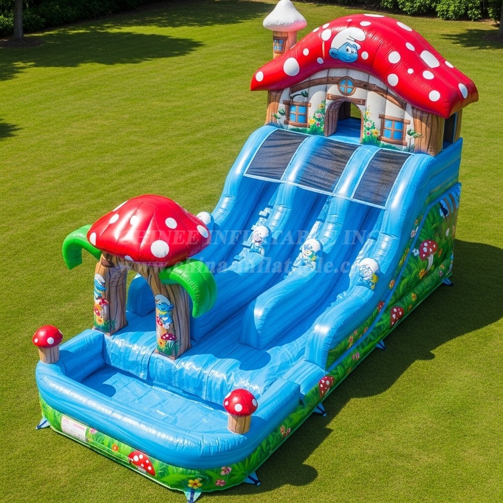T8-7554 The Smurfs Theme Inflatable Water Slide