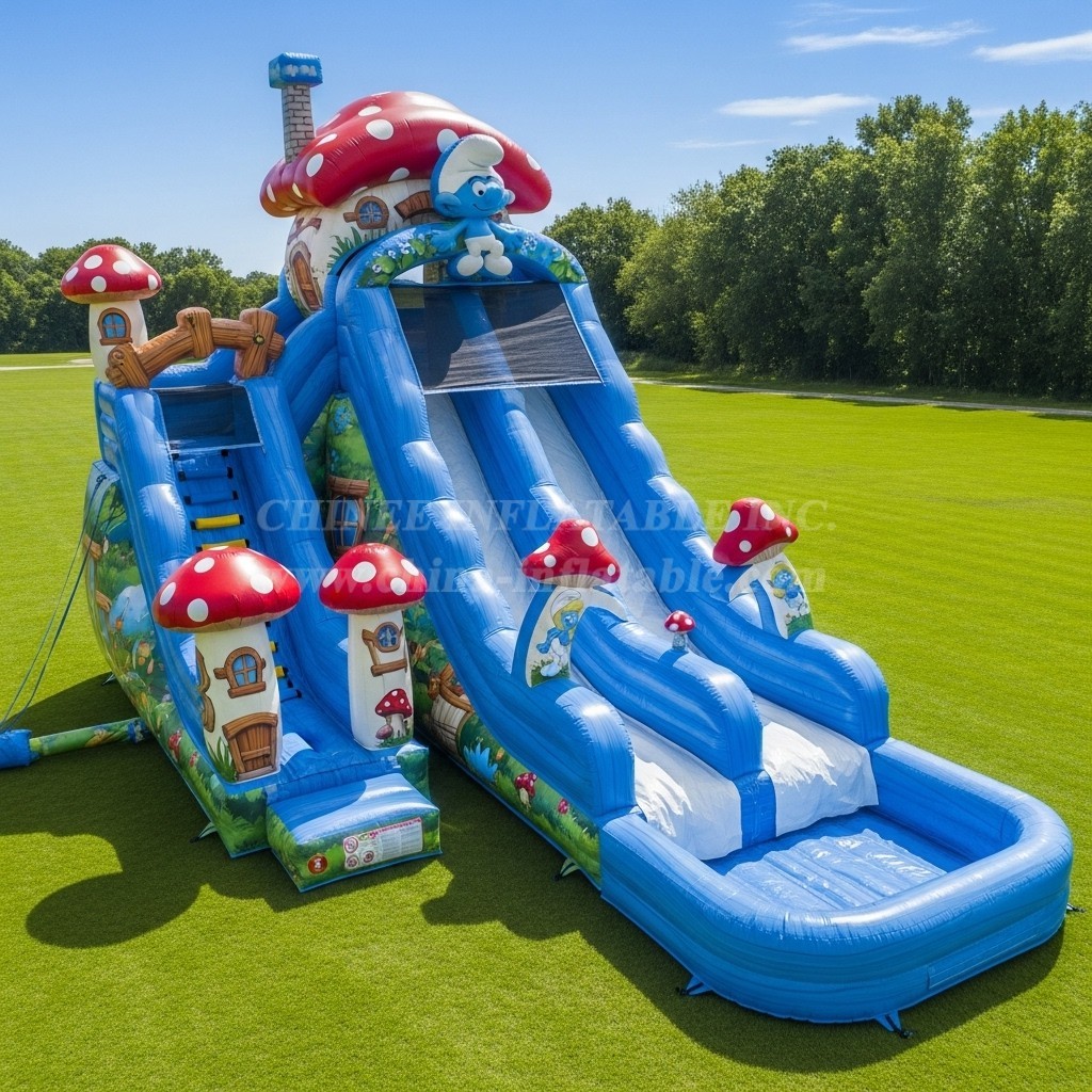 T8-7556 The Smurfs Theme Inflatable Water Slide