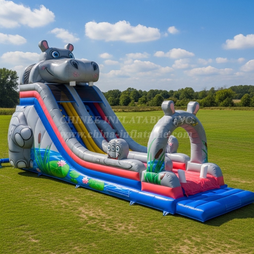 T8-7775 Hippo Theme Inflatable Slide