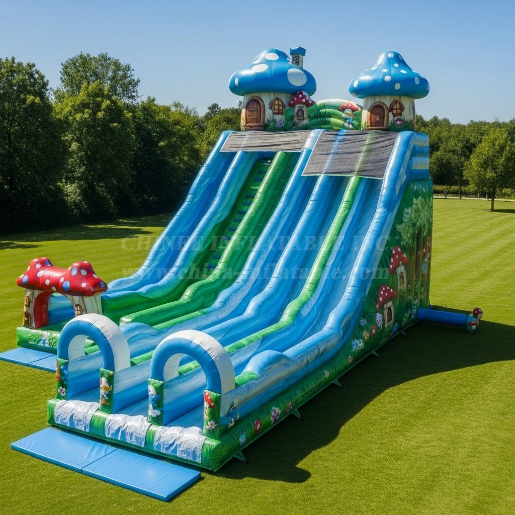 T8-8940 The Smurfs Mushroom Inflatable Slide