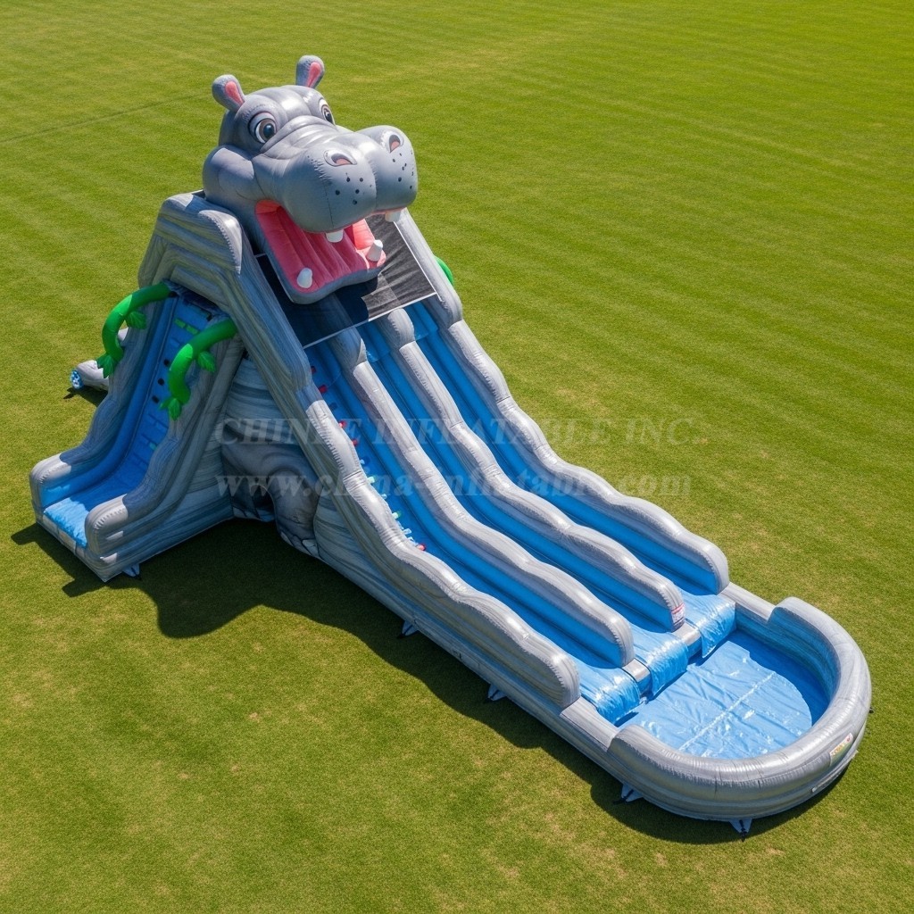 T8-9214 Hippo Theme Inflatable Water Slide