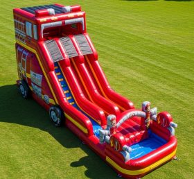 T8-9247 Fire Truck Inflatable Water Slide