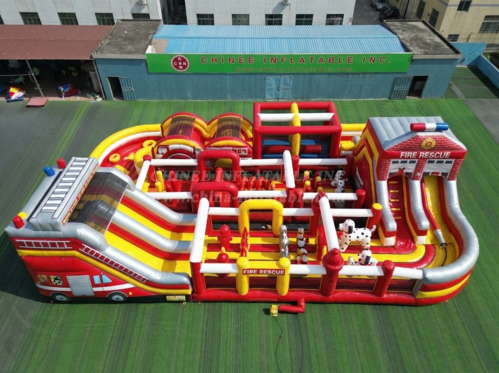 CR2-384 Firetruck Theme Challenging Run Giant Inflatable Obstacle Courses