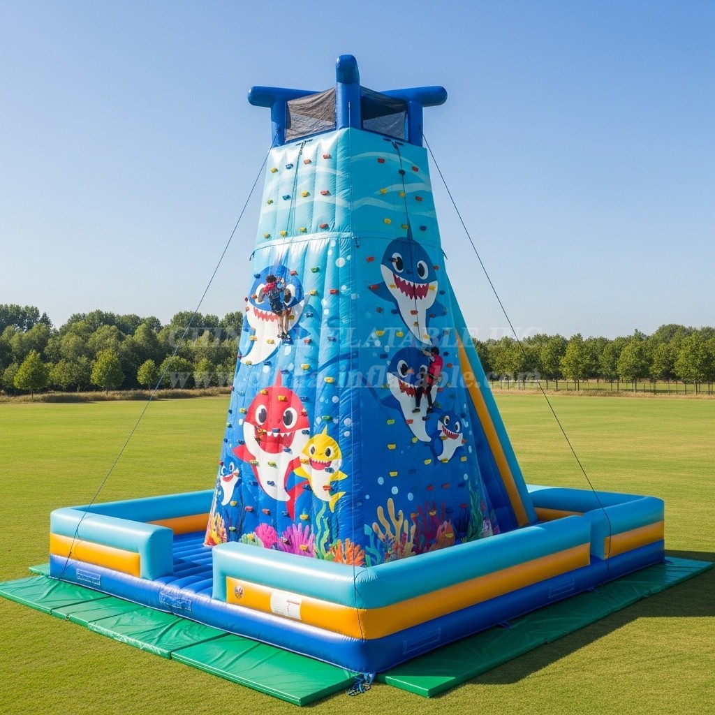 T11-4132 Baby Shark Theme Inflatable Climbing Wall