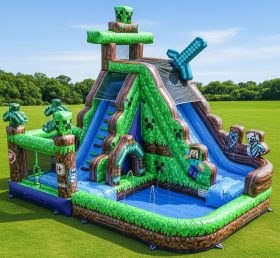 T8-9304 Minecraft Theme Inflatable Water Slide