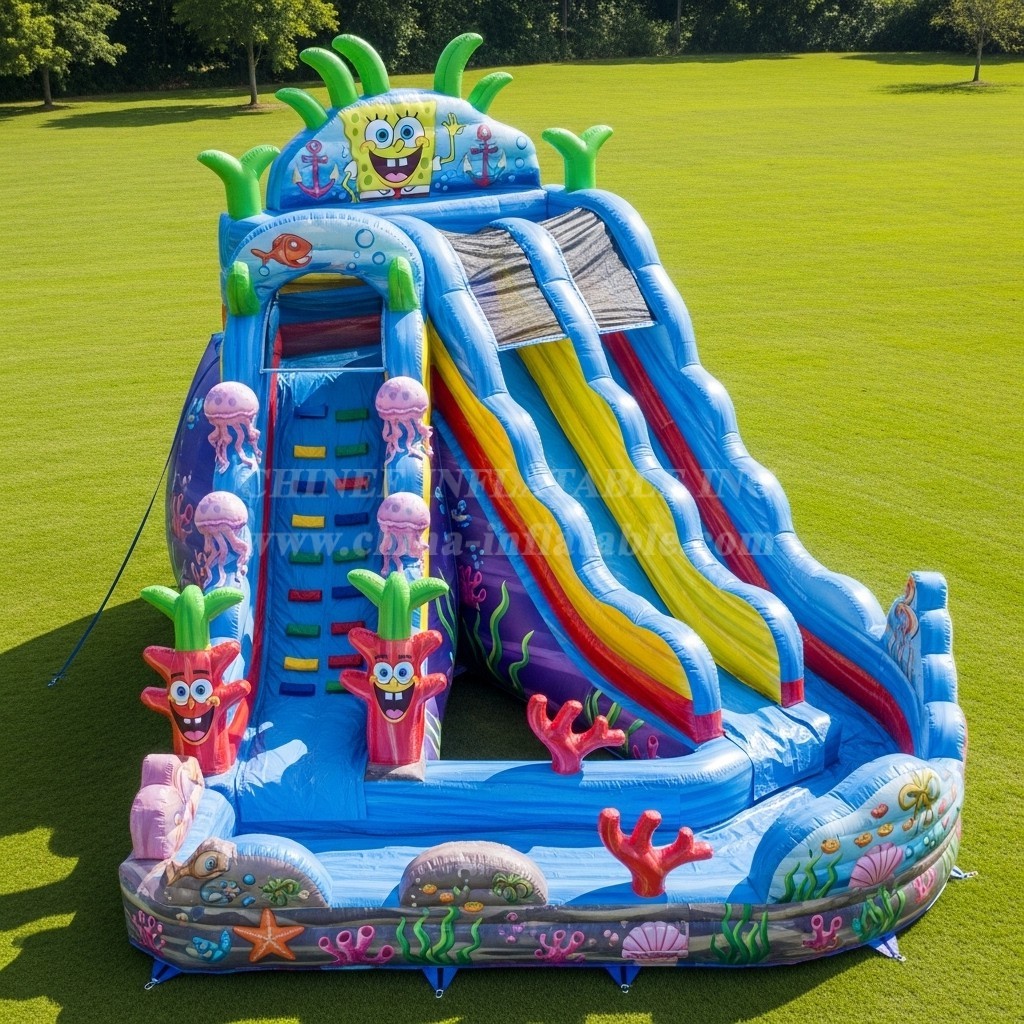 T8-9358 Spongebob Theme Inflatable Water Slide