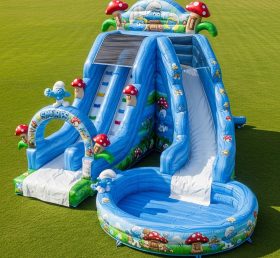T8-9374 The Smurfs Theme Inflatable Water Slide