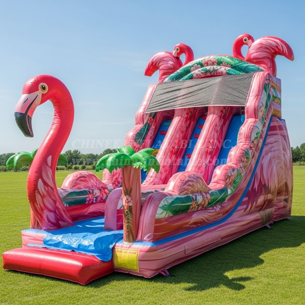 T8-9398 Flamingo Theme Inflatable Dry Slide