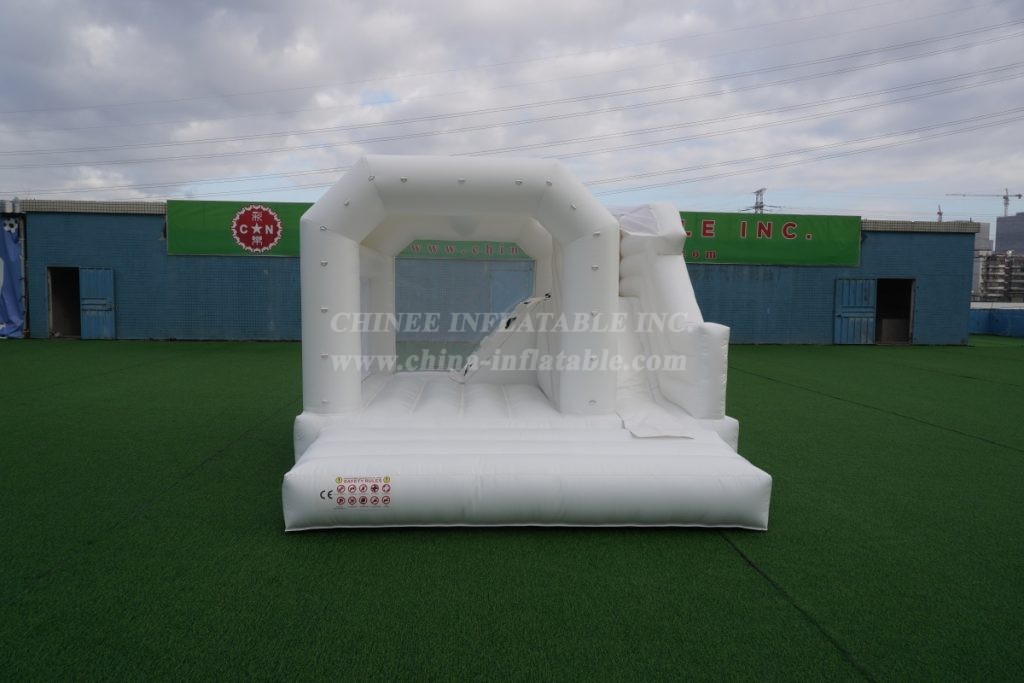 T2-3249G Pure White Bouncy Castle with Slide