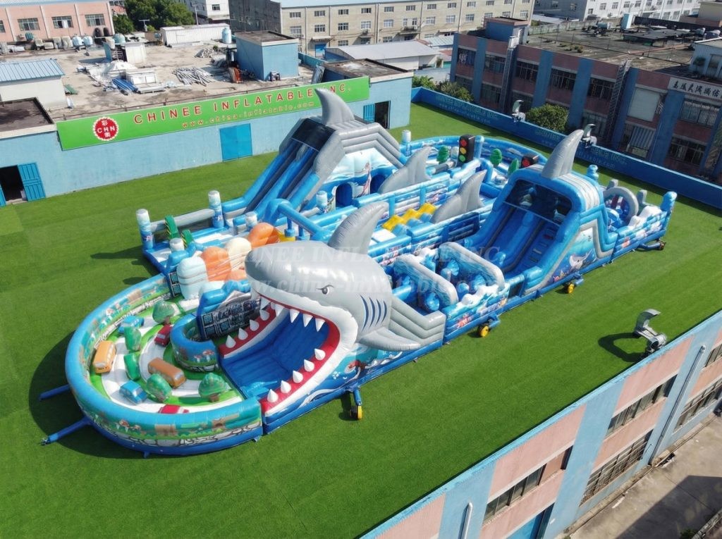 CR2-514 Shark Theme Ginat Inflatable Obstacle Courses Challenging Run