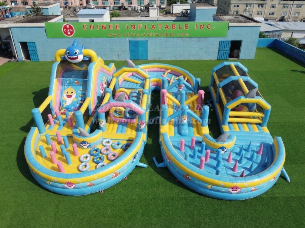 CR2-710 Baby Shark Theme Ginat Inflatable Obstacle Courses Challenging Run