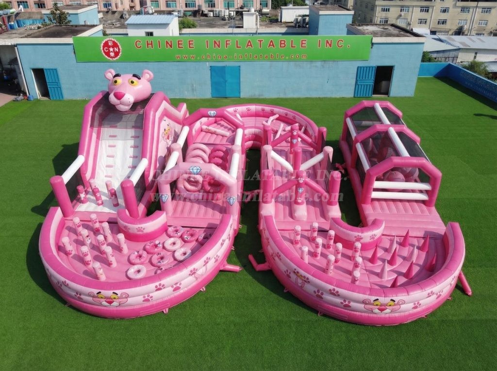 CR2-748 Pink Panther Theme Ginat Inflatable Obstacle Courses Challenging Run