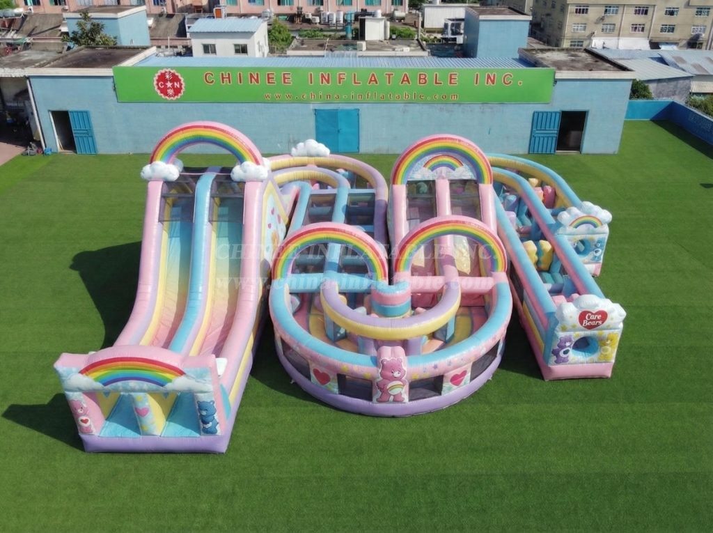 CR2-787 Care Bears Theme Giant Inflatable Obstacle Courses Challenging Run