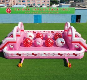 T11-4751G Hello Kitty Theme Inflatable Dual Wipeout Big Balls Obstacle Course
