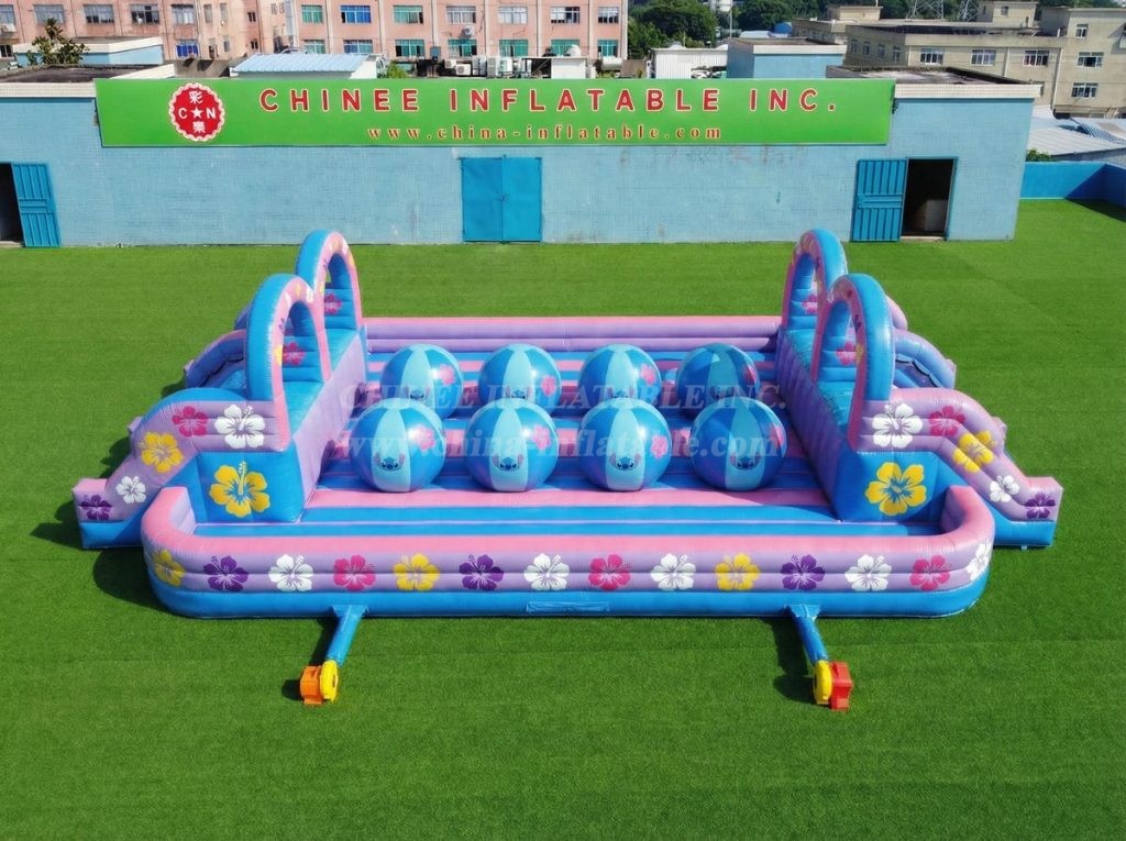 T11-4751I Lilo Stitch Theme Inflatable Dual Wipeout Big Balls Obstacle Course
