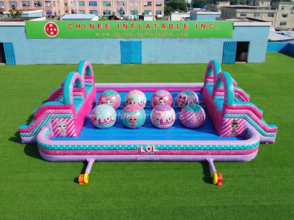 T11-4751J LOL Surprise Theme Inflatable Dual Wipeout Big Balls Obstacle Course