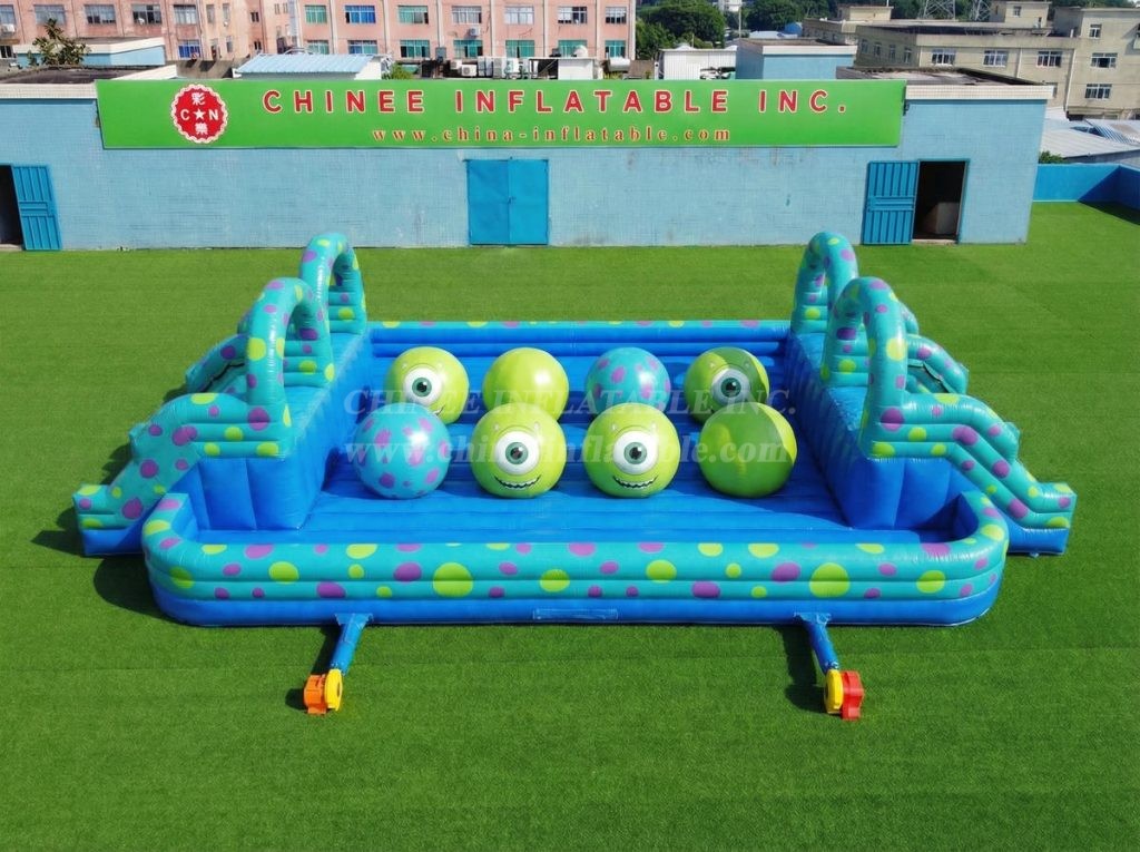 T11-4751N Monsters Inc Theme Inflatable Dual Wipeout Big Balls Obstacle Course