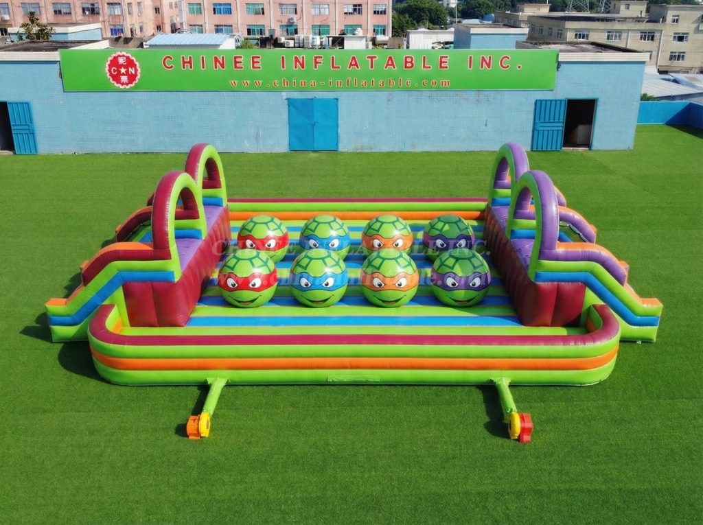 T11-4751P Ninja Turtles Theme Inflatable Dual Wipeout Big Balls Obstacle Course