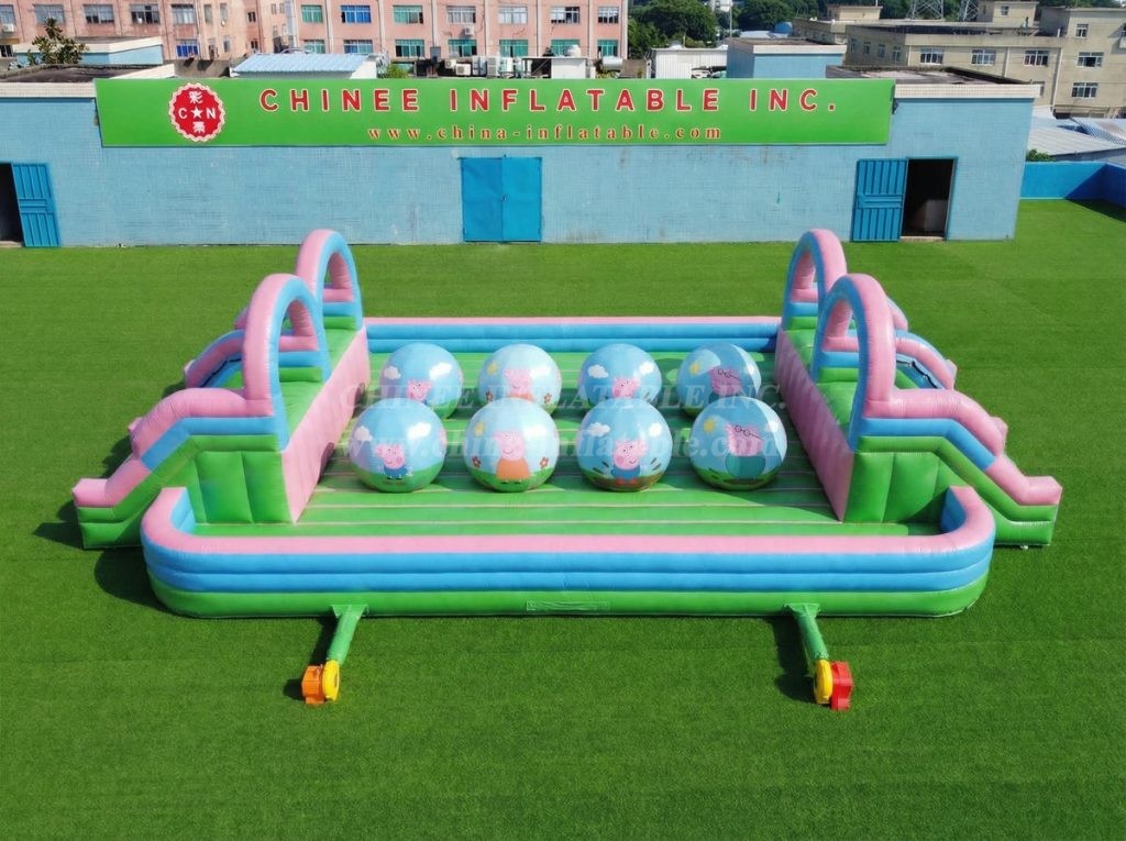 T11-4751R Peppa Pig Theme Inflatable Dual Wipeout Big Balls Obstacle Course