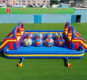 T11-4751V Superman Theme Inflatable Dual Wipeout Big Balls Obstacle Course