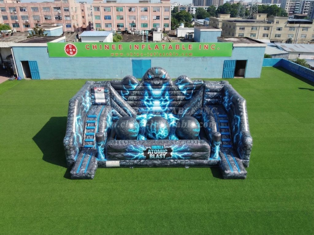 T11-4750E Godzilla Theme Inflatable Wipeout Big Balls Obstacle Course