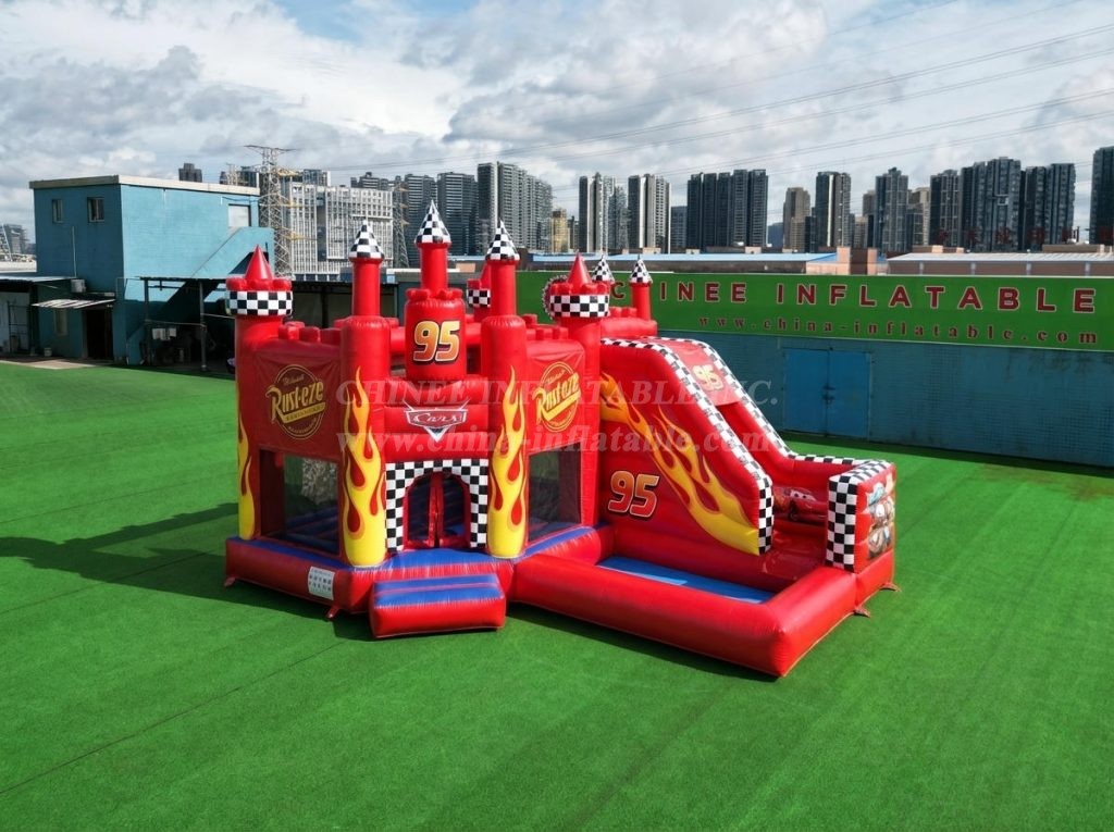 T2-8787 Cars Theme Bouncy Castle with Slide & Pool