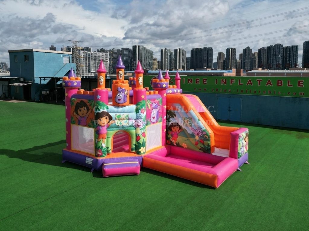 T2-8792 Dora Theme Bouncy Castle with Slide & Pool