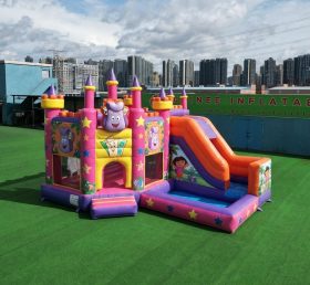 T2-8793 Dora Theme Bouncy Castle with Slide & Pool