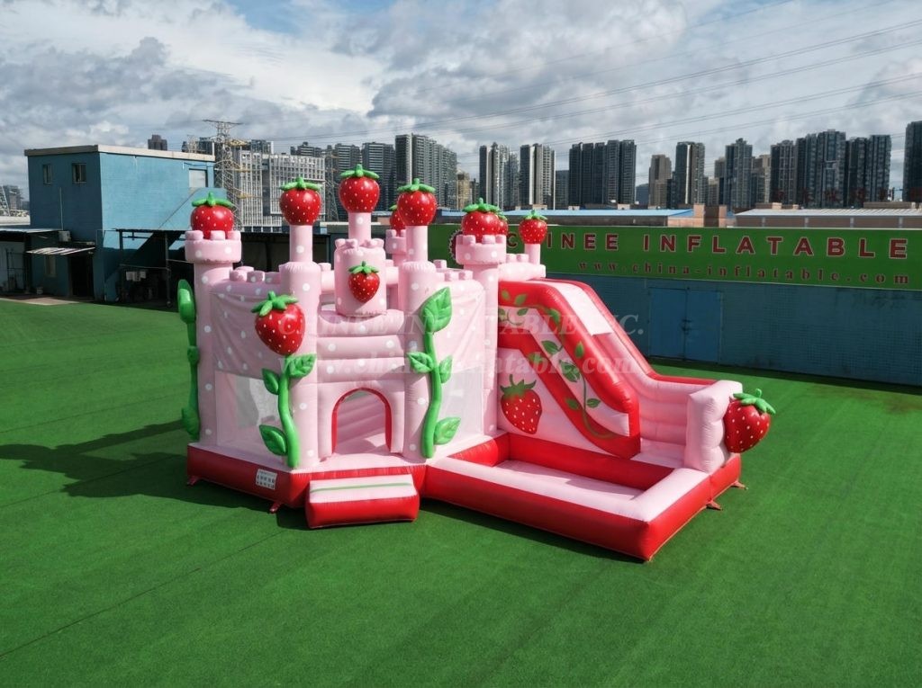 T2-8839 Strawberry Shortcake Theme Bouncy Castle with Slide & Pool