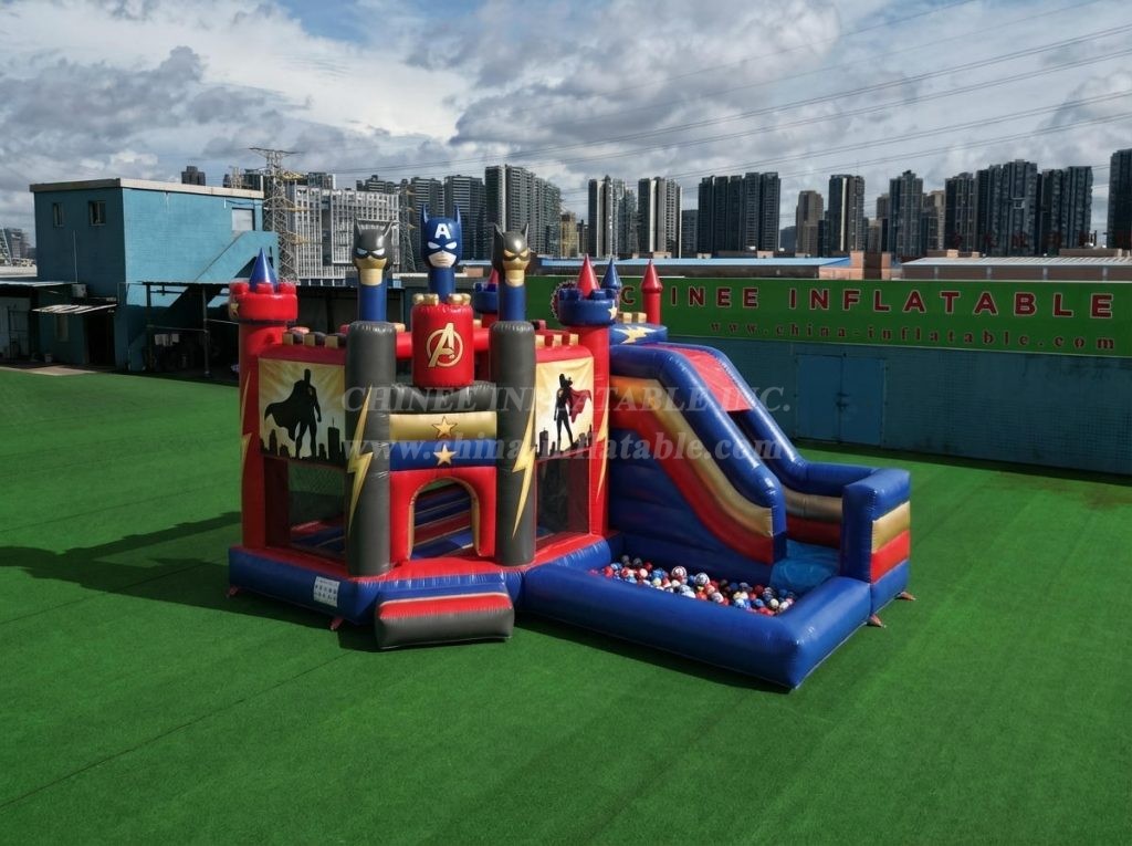 T2-8840 Superhero Theme Bouncy Castle with Slide & Pool