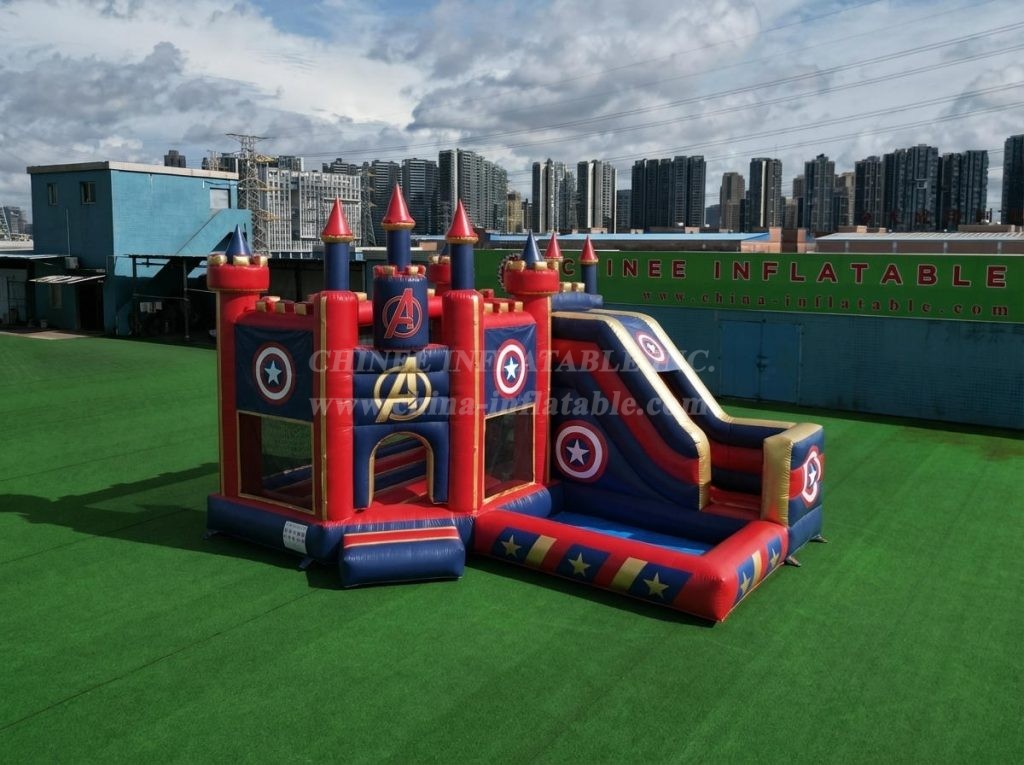 T2-8843 The Avengers Theme Bouncy Castle with Slide & Pool