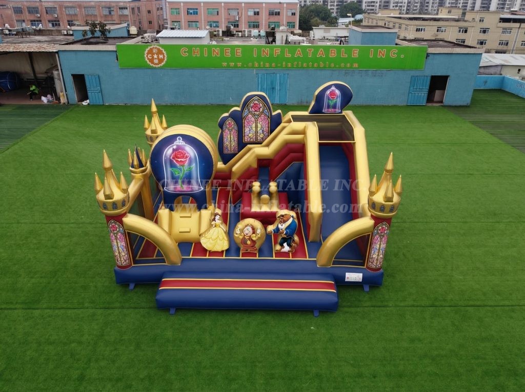 T2-8863 Beauty And The Beast Theme Bouncy Castle With Slide