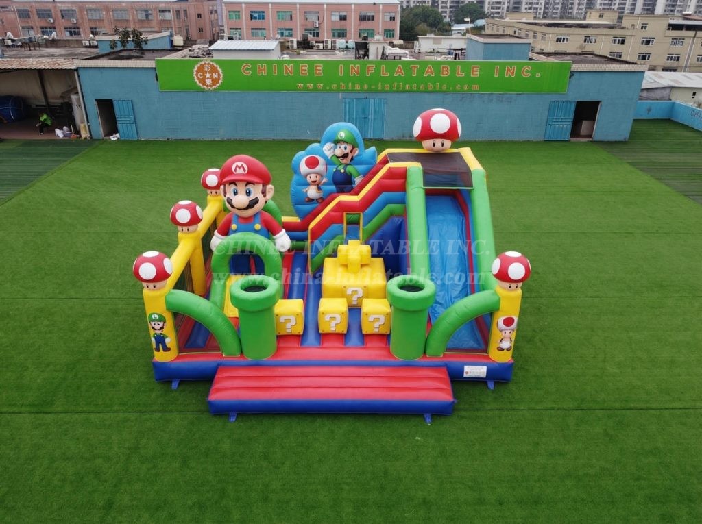 T2-8918 Super Mario Theme Bouncy Castle With Slide