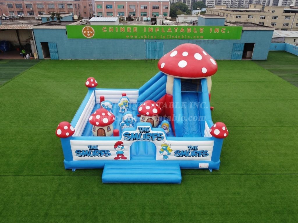 T2-8926 The Smurfs Theme Bouncy Castle With Slide