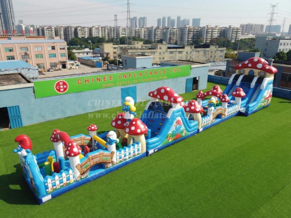 T7-4647 The Smurfs Theme Infltable Obstacle Courses