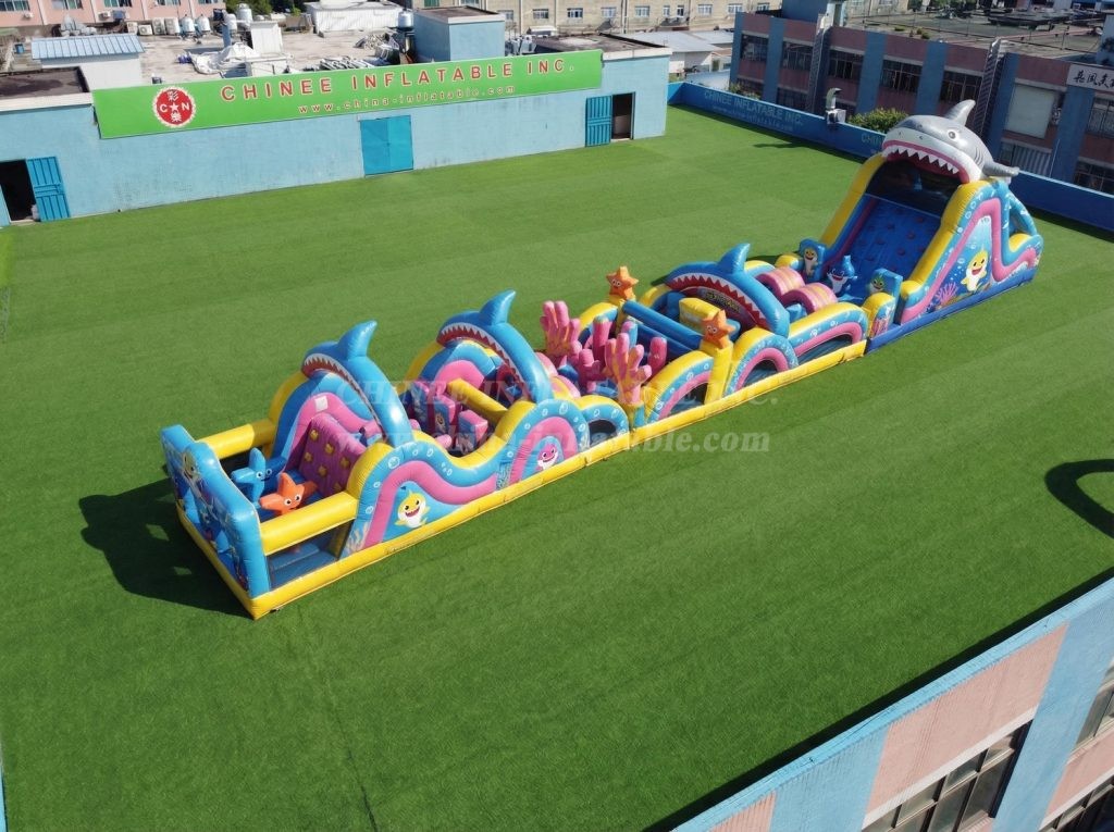 T7-4681 Baby Shark Theme Inflatable Obstacle Courses