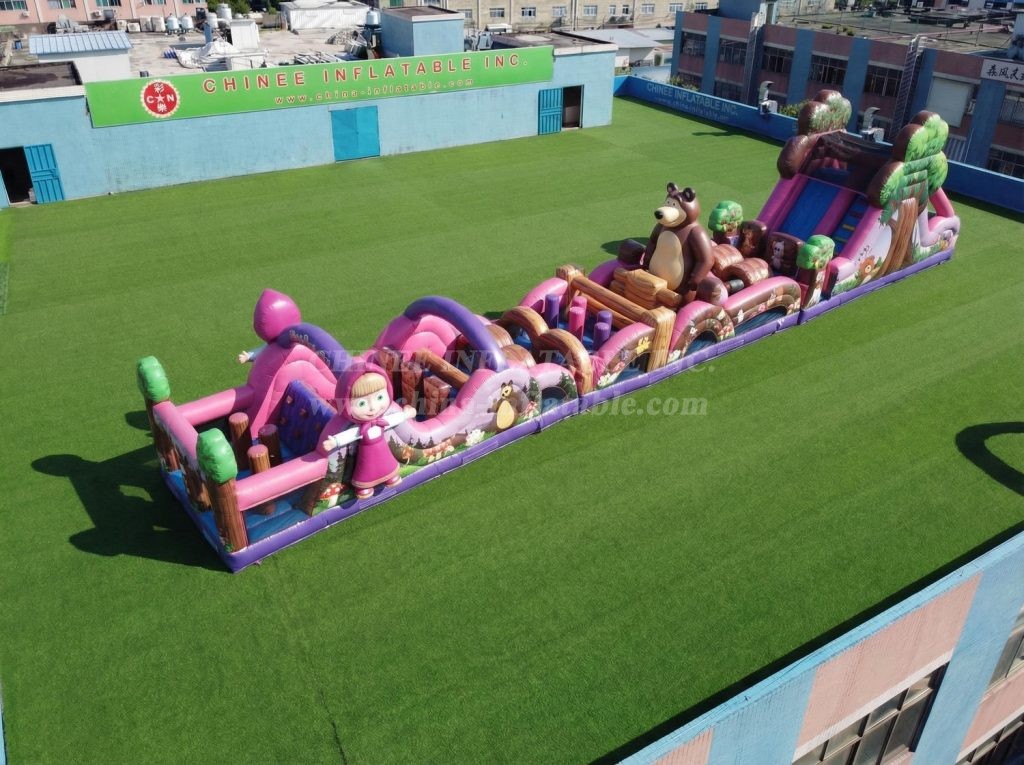 T7-4757 Masha And The Bear Theme Inflatable Obstacle Courses