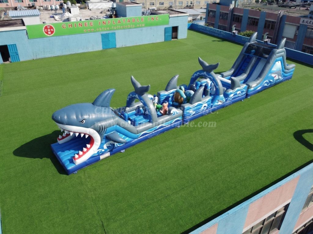 T7-4802 Shark Theme Inflatable Obstacle Courses
