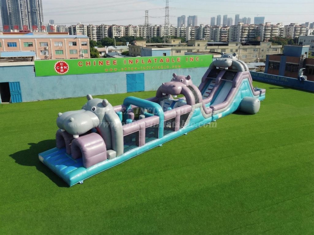 T7-4921 Hippo Theme Inflatable Obstacle Courses